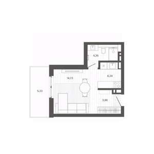 1-к квартира, строящийся дом, 33м2, 5/9 этаж