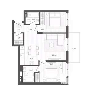3-к квартира, строящийся дом, 69м2, 7/9 этаж