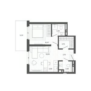 2-к квартира, строящийся дом, 45м2, 3/9 этаж