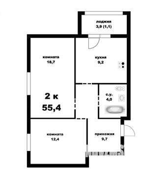 2-к квартира, вторичка, 55м2, 15/16 этаж