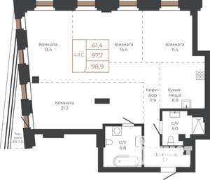 4-к квартира, вторичка, 98м2, 16/27 этаж