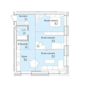2-к квартира, строящийся дом, 68м2, 2/8 этаж