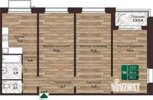 3-к квартира, строящийся дом, 86м2, 5/24 этаж