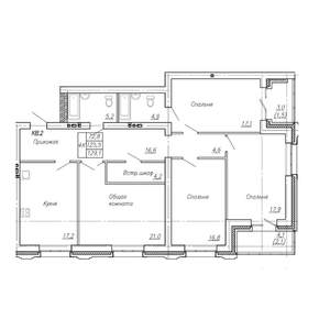 4-к квартира, строящийся дом, 129м2, 2/4 этаж