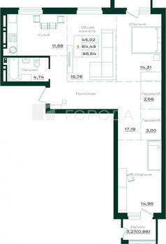 3-к квартира, вторичка, 87м2, 18/21 этаж
