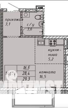 Студия квартира, строящийся дом, 29м2, 11/14 этаж