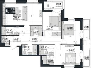 4-к квартира, строящийся дом, 111м2, 8/15 этаж