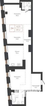 3-к квартира, строящийся дом, 87м2, 22/27 этаж