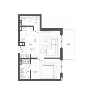 2-к квартира, строящийся дом, 49м2, 8/9 этаж