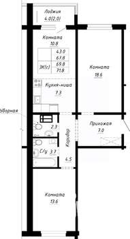 3-к квартира, строящийся дом, 70м2, 7/10 этаж