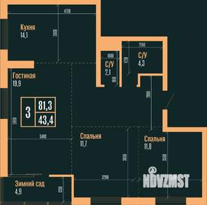 3-к квартира, сданный дом, 81м2, 4/25 этаж