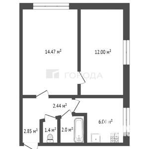 2-к квартира, вторичка, 40м2, 1/5 этаж