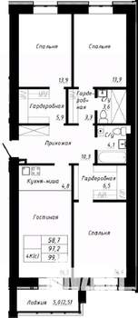 4-к квартира, вторичка, 100м2, 7/10 этаж