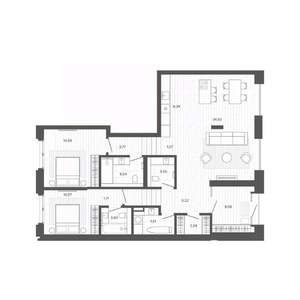 3-к квартира, строящийся дом, 109м2, 1/9 этаж