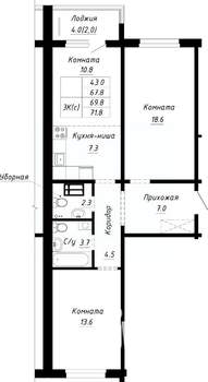 3-к квартира, строящийся дом, 70м2, 2/10 этаж