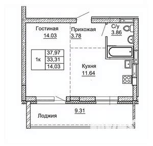 1-к квартира, строящийся дом, 38м2, 7/9 этаж