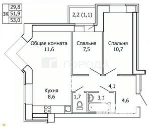 3-к квартира, вторичка, 53м2, 15/16 этаж