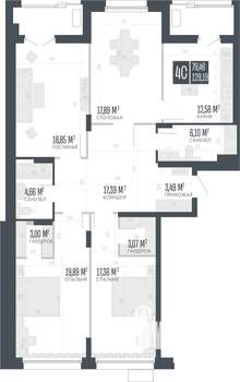 4-к квартира, строящийся дом, 129м2, 4/15 этаж