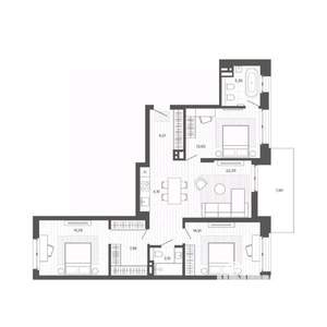 4-к квартира, строящийся дом, 99м2, 4/9 этаж