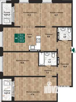 4-к квартира, строящийся дом, 104м2, 11/17 этаж
