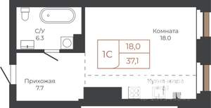 1-к квартира, строящийся дом, 37м2, 18/27 этаж