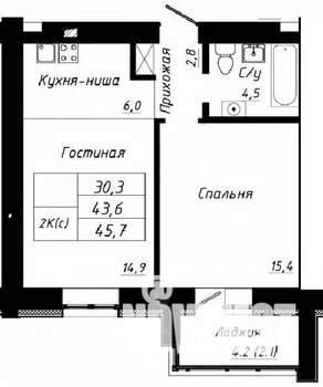 2-к квартира, вторичка, 46м2, 1/10 этаж