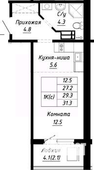 1-к квартира, строящийся дом, 29м2, 9/10 этаж