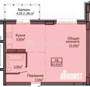 1-к квартира, вторичка, 44м2, 5/10 этаж
