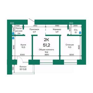 2-к квартира, вторичка, 51м2, 10/10 этаж