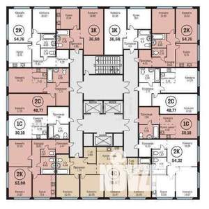 2-к квартира, строящийся дом, 54м2, 23/24 этаж