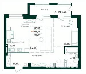 2-к квартира, строящийся дом, 66м2, 7/18 этаж