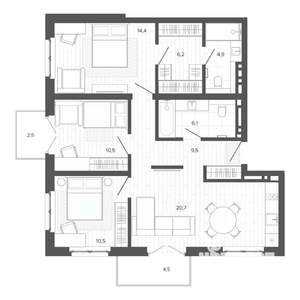 4-к квартира, строящийся дом, 89м2, 7/9 этаж