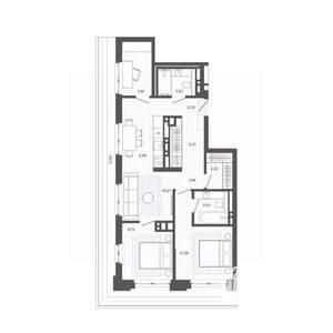 2-к квартира, строящийся дом, 83м2, 8/9 этаж