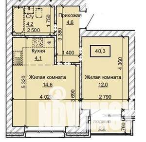 2-к квартира, строящийся дом, 40м2, 9/10 этаж