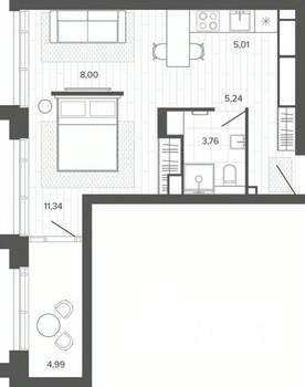 1-к квартира, строящийся дом, 38м2, 5/19 этаж