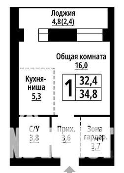 1-к квартира, вторичка, 35м2, 2/9 этаж