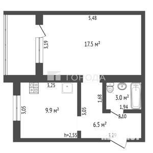 1-к квартира, вторичка, 37м2, 3/6 этаж