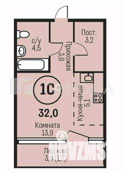 1-к квартира, вторичка, 32м2, 10/22 этаж