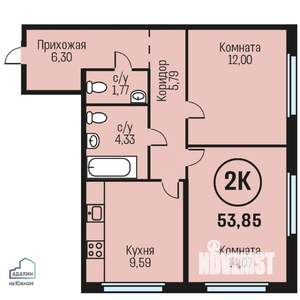 2-к квартира, строящийся дом, 54м2, 8/24 этаж