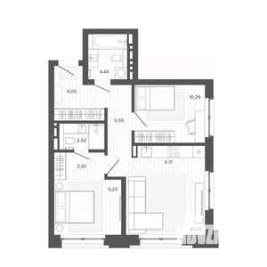 3-к квартира, строящийся дом, 59м2, 2/9 этаж