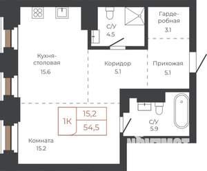1-к квартира, строящийся дом, 55м2, 6/27 этаж