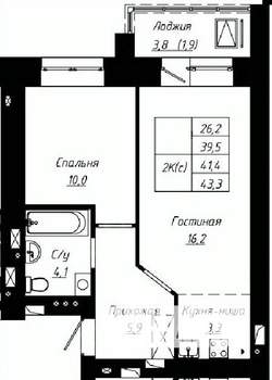 2-к квартира, строящийся дом, 41м2, 13/16 этаж