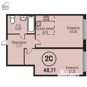 2-к квартира, строящийся дом, 49м2, 23/24 этаж