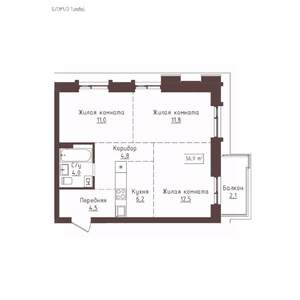 3-к квартира, вторичка, 57м2, 21/23 этаж