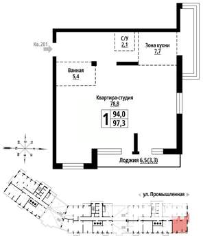 1-к квартира, вторичка, 97м2, 23/23 этаж