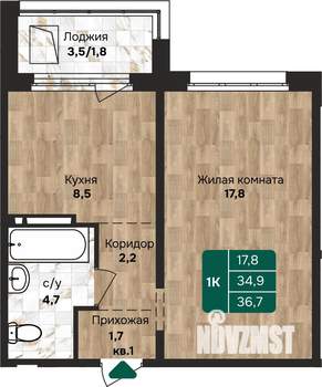 1-к квартира, строящийся дом, 37м2, 15/17 этаж