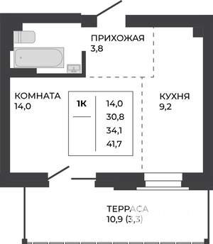 1-к квартира, вторичка, 34м2, 1/21 этаж