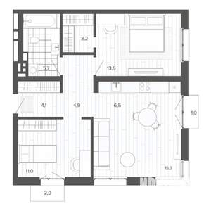 3-к квартира, строящийся дом, 69м2, 3/9 этаж