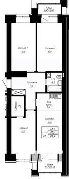 3-к квартира, строящийся дом, 88м2, 3/16 этаж