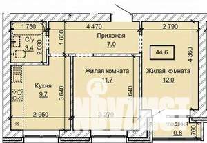 2-к квартира, строящийся дом, 45м2, 8/10 этаж